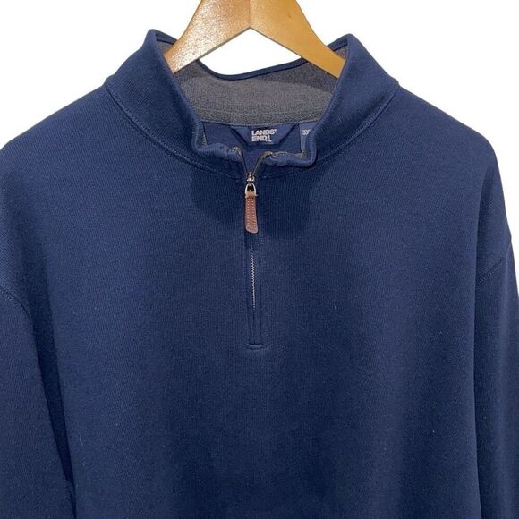 Lands End Mens 1/4 Zip Mock Neck Pullover Sweater Navy Blue Size 3XL Tall - Picture 2 of 8